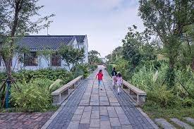A villager tends the peach orchard garden at Wufang Village in Shanghai